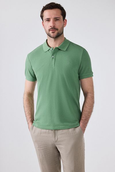 D'S Damat Tricou brodat cu guler polo, 100% bumbac, cu textura piqué verde deschis, cu croială normală