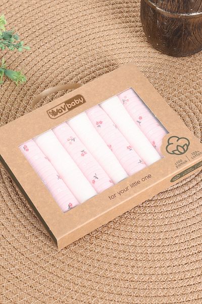 VaVbaby Set of 7 Baby Mouth Wipes – 100% Cotton, Soft and Absorbent Pink Floral
