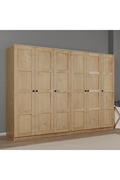 midoser Lucas 6 Kapaklı, 12 Raf Bölmeli, Askılıklı Geniş Elbise Dolabı, Gardı...