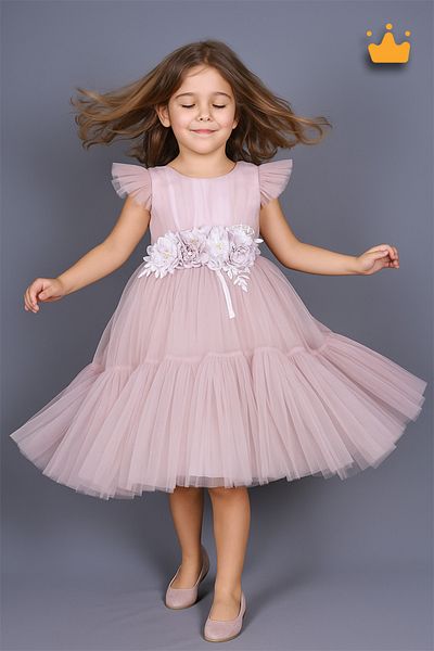 MİNİMONY Shirring Tulle Here Dress Floral Κοριτσίστικο βραδινό φόρεμα Eid Wedding