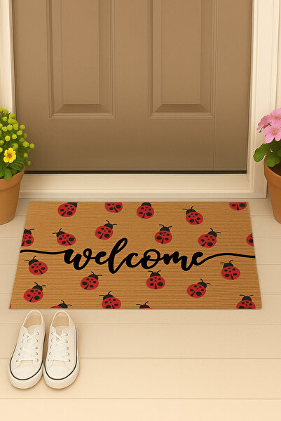 Pratixstore Mind Uğur Böceği Welcome Tasarımlı Kapı Önü Paspası - Şık, Dayanıklı ve Kaymaz Dış Kapı Paspası