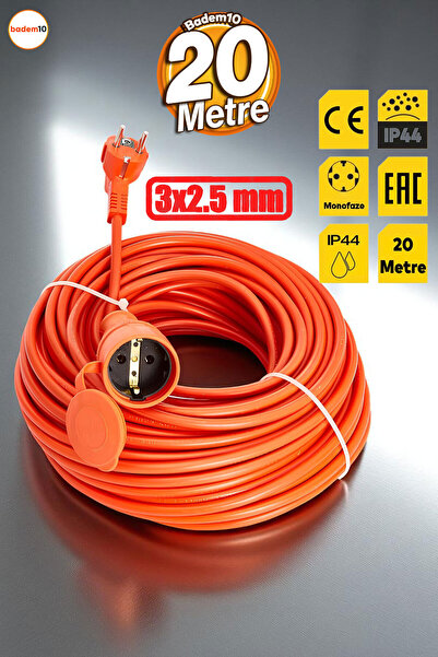 Badem10 Cca Turuncu 3x2.5 Mm 20 Metre Dış Mekan Kablo Seyyar Uzatma Kablosu P...