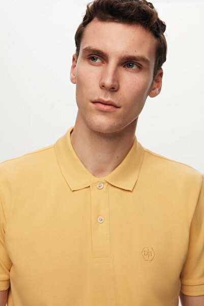 D'S Damat Ds Groom Regular Fit Light Yellow 100% Cotton Long Lasting No Curl Polo Collar Embroidered T-Shirt