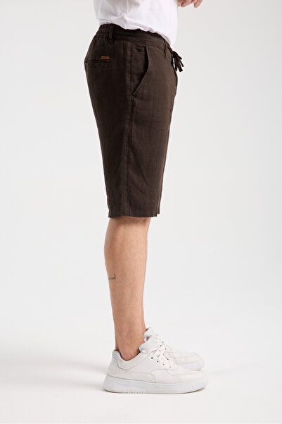 muzzo jeans Σορτς από 100% λινό σκούρο καφέ με ελαστική μέση