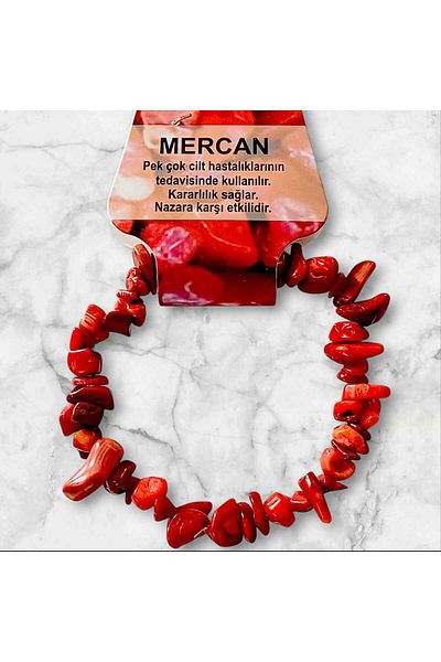 anonim Coral Natural Stone Bracelet with Broken Stone Card and Special Box – for Skin Health, Stability and Evil Eye