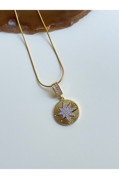 YOUES JEWELRY 14K Altın Renk Kutup Yıldızı Çelik Mix Kolye Gold Silver