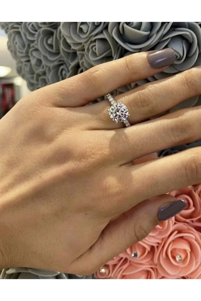 reyselstyle Çelik Üzeri Gümüş Kaplama Tek Taşlı ve Tam Tur Çelik Alyans Seti