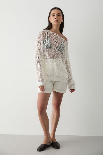 JASTE Women's Mesh Knitted Off-Shoulder Loose Summer Knitwear