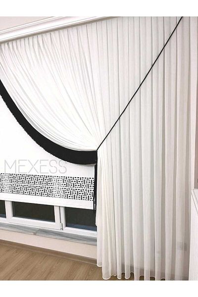 Mexess 1. Quality Linen Slub - Sah Double Breasted Tulle Curtain, False Double Breasted (1 X 3 Sik Pile)