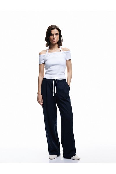 Koton Cotton Slim Fit Tie Neck Detail Short Sleeve T-Shirt