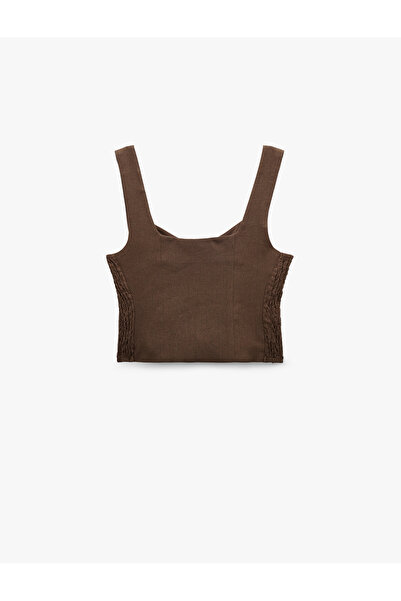 Koton Λινό Crop Μπλούζα με Κουμπιά και Λουράκι