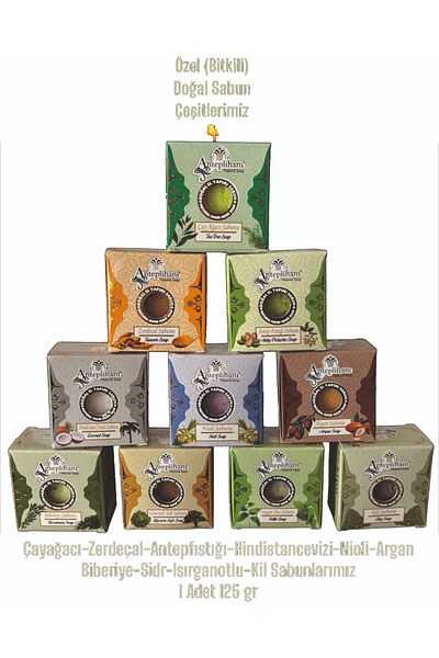 ANTEPLİHANI Natural Soap Soap, Teak-Zerdeçal-A.Fistiği-H.Walnut-Ni̇oli̇-Argan-Bi̇beri̇ye-Siadr-Isirgan-Clay-10 Pieces