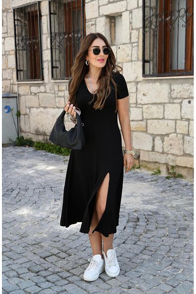 StilVibe Women's Short Sleeve V-Neck Maxi Dress