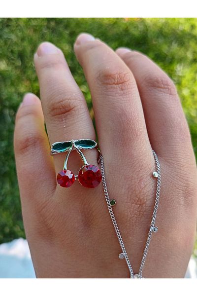 PALMMAMA Silver Cherry Stone Adjustable Ring