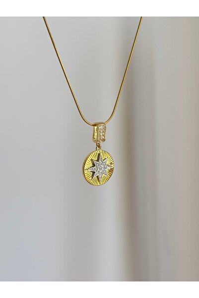 YOUES JEWELRY 14K Altın Renk Kutup Yıldızı Çelik Mix Kolye Gold Silver
