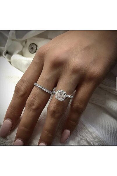 reyselstyle Çelik Üzeri Gümüş Kaplama Tek Taşlı ve Tam Tur Çelik Alyans Seti