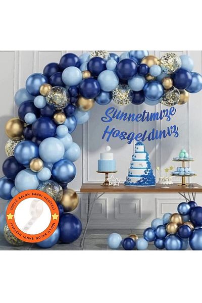 Konsept Sepeti Σετ μπαλόνι με αλυσίδα 100 τεμαχίων - Μπλε, Navy Blue, Chrome Gold, Confetti Design Navy Blue Καλώς ήρθατε Banner