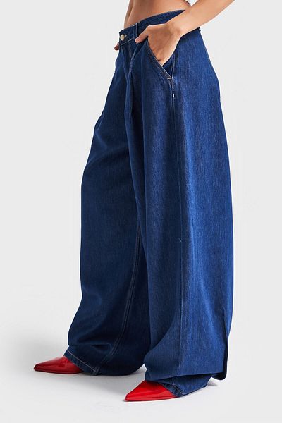 its basic Women's Indigo Color 7S5-50 Palazzo Fit Super Loose Cut Pleated 100% Cotton Denim Jean