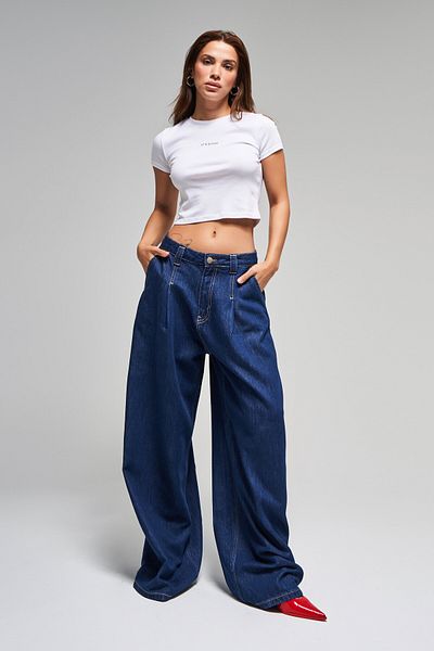 its basic Women's Indigo Color 7S5-50 Palazzo Fit Super Loose Cut Pleated 100% Cotton Denim Jean