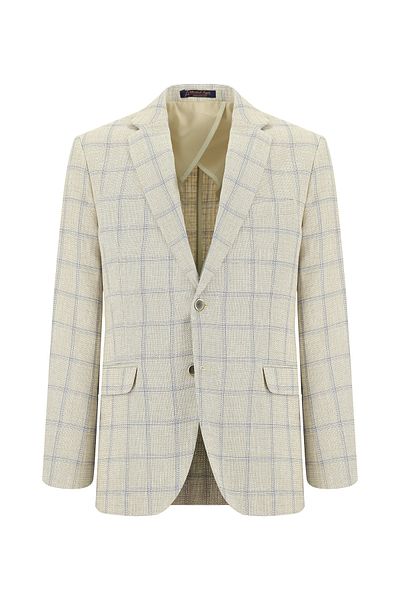 Abdullah Kiğılı Slim Fit Slim Fit Plaid Linen Blended Jacket