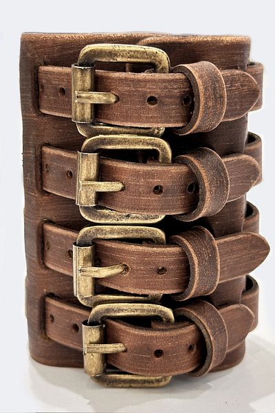 NARKİSSOS Antique Brown Men's Leather Bracelet - Handcrafted with Four Belts