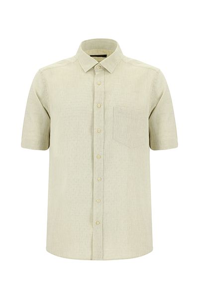 Kiğılı Patterned Linen Shirt - Short Sleeve, Regular Fit