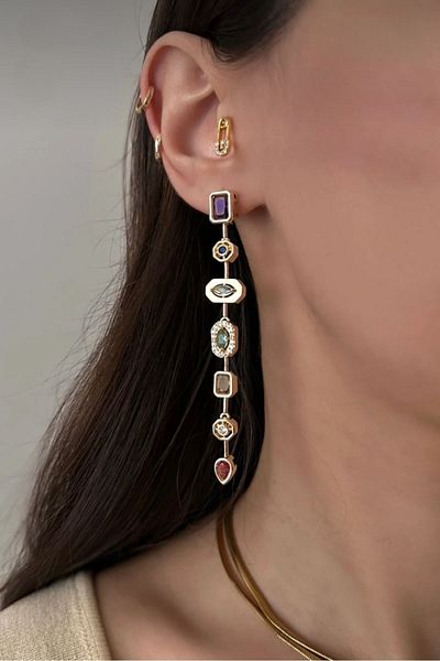 stravis Gold Color Baguette Stone Earrings