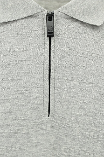 Abdullah Kiğılı Slim Fit Slim Fit Zippered Mercerized Cotton Patterned Polo Neck T-Shirt