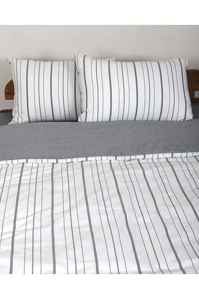 Sey Design طقم غطاء لحاف مزدوج بنمط مخطط من أنثراسايت بلون أنثراسايت عادي