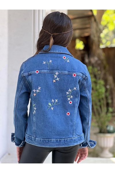 DUDOR KİDS Jachetă de blugi cu broderie florală pentru fete - Jachetă de blugi/Mantouri de blugi