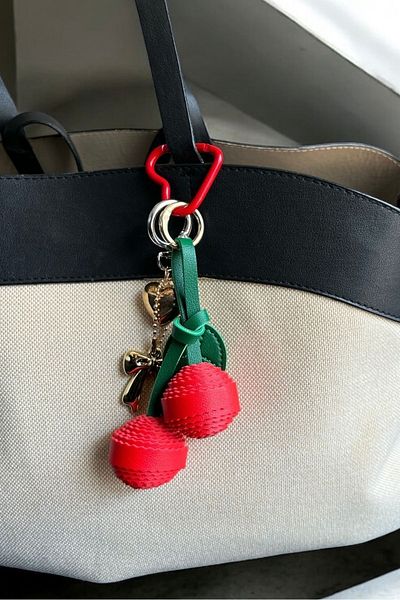 stravis Leather Cherry Design Bag Charm