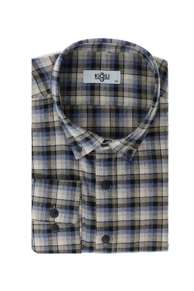 Kiğılı Plus Size Long Sleeve Plaid Cotton Easy-To-Iron Button Collar Lumberjack Shirt