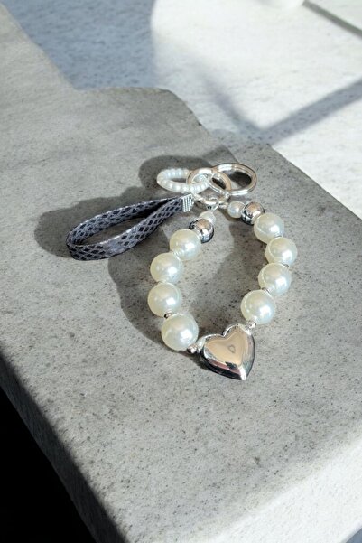 stravis Pearl Heart Detail Keychain Bag Charm