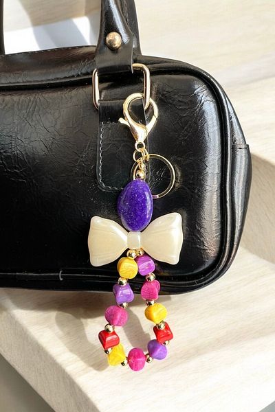 stravis Colorful Stone Bow Detail Keychain Bag Charm