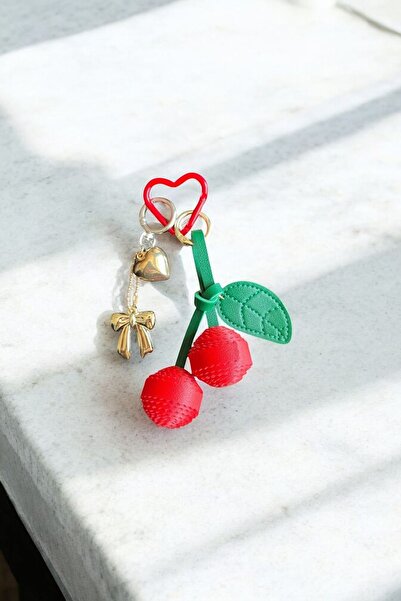 stravis Leather Cherry Design Bag Charm