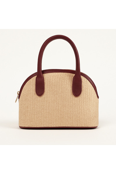 Satuna حقيبة نسائية صغيرة من ويكر – حقيبة يد وكتف بحزام عنابي، موديل كاجوال