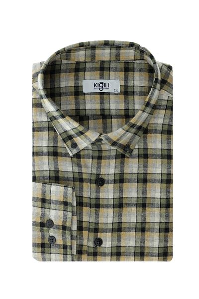 Kiğılı Plus Size Long Sleeve Plaid Cotton Easy-To-Iron Button Collar Lumberjack Shirt