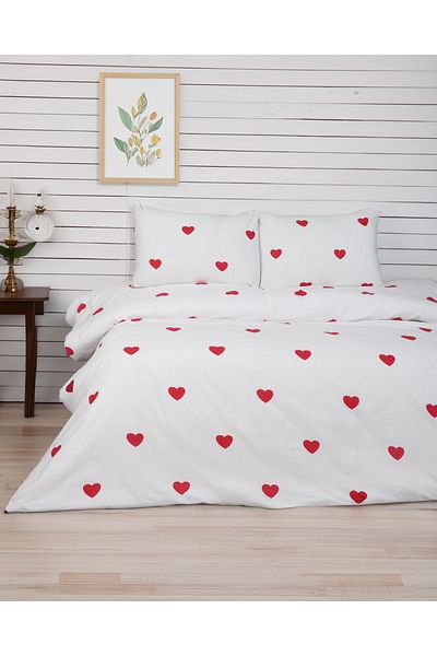 Sares Home Σετ Παπλωματοθήκη Heart Διπλό Σεντόνι Διπλής Όψης Απλό εκρού