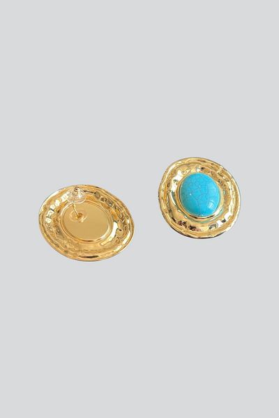stravis Blue Stone Oval Earrings