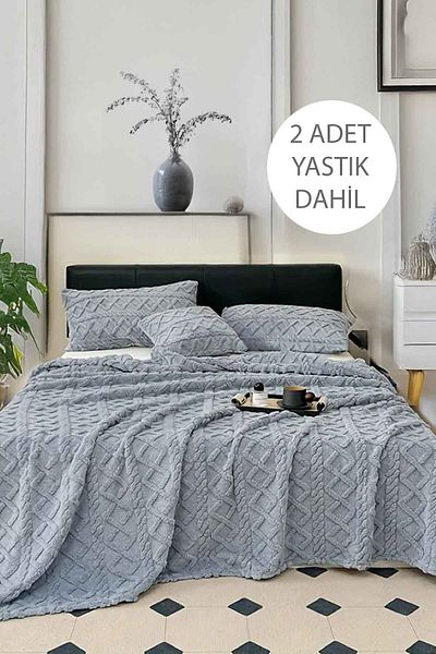 Decomia Home Chain Wellsoft Self Patterned Soft Double 3-Piece Bedspread Set (220X240+50X70 2 Pieces)