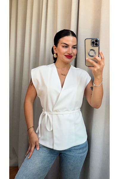 Butik White Lined Vest with String Tie