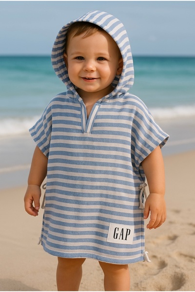 enes baby Double Layer Muslin Fabric Children's Sea Pool Poncho