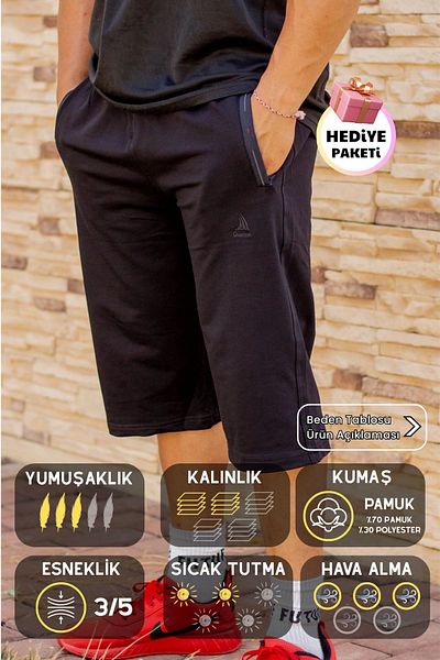 Azıcık Akıllı Ανδρικό μαύρο άνετο ύφασμα με τρεις τσέπες με φερμουάρ μακρύ βερμούδα 21ebrmusr1