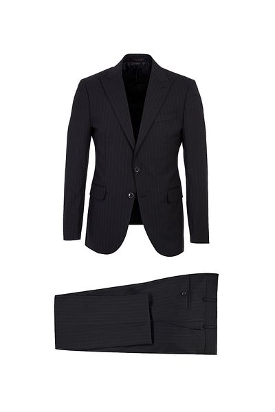 Abdullah Kiğılı Pointed Collar Woolen Striped Slim Fit Suit