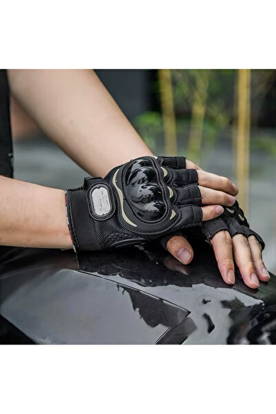 EFİLİ Motosiklet Eldiveni Kesik Yarım Parmak Motorcu Eldiveni CE EN-13594 Korumalı Motor Eldiveni Nx-10