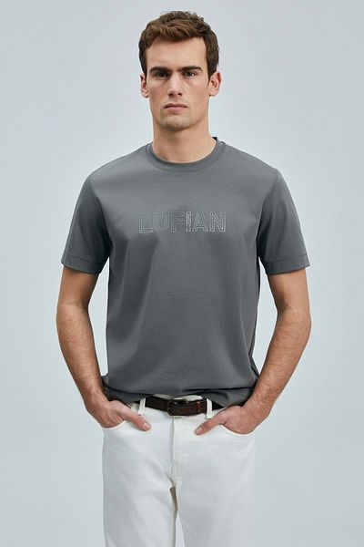 Lufian 111020240 Thınk Modern Graphic T-Shirt Men's T-Shirt Gray