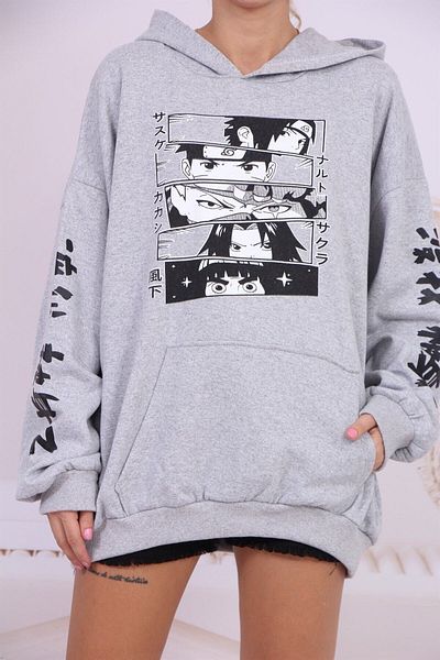 Aslında Look Φούτερ με στάμπα χαρακτήρων Anime με 3 νήματα Oversize Unisex
