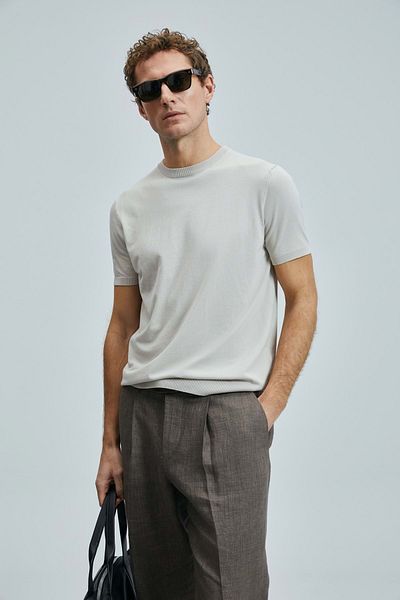 Lufian 111090110 Tino Modal Blended T-Shirt Men's T-Shirt Beige
