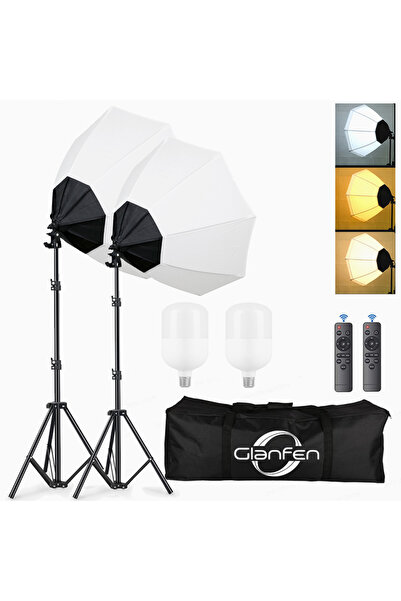 glanfen Photography Soft Box Lighting Kit with 2 Pcs 200W 3 Colors Bulbs Soft...
