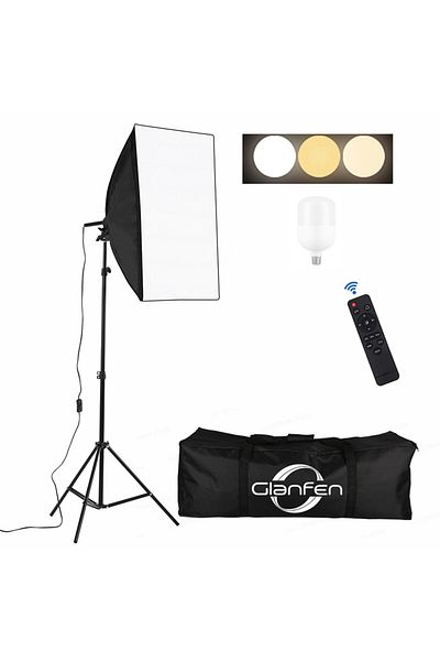glanfen Photography Soft Box Lighting Kit with 200W 3 Colors Bulbs Soft Boxes and Carry Bag for Portrait